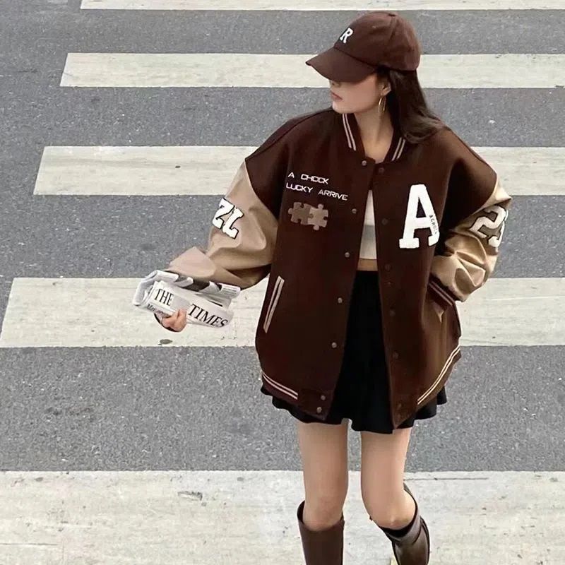 冬季学生学院风宽松外穿高街加绒加厚棒球服美式潮牌外套女ins潮