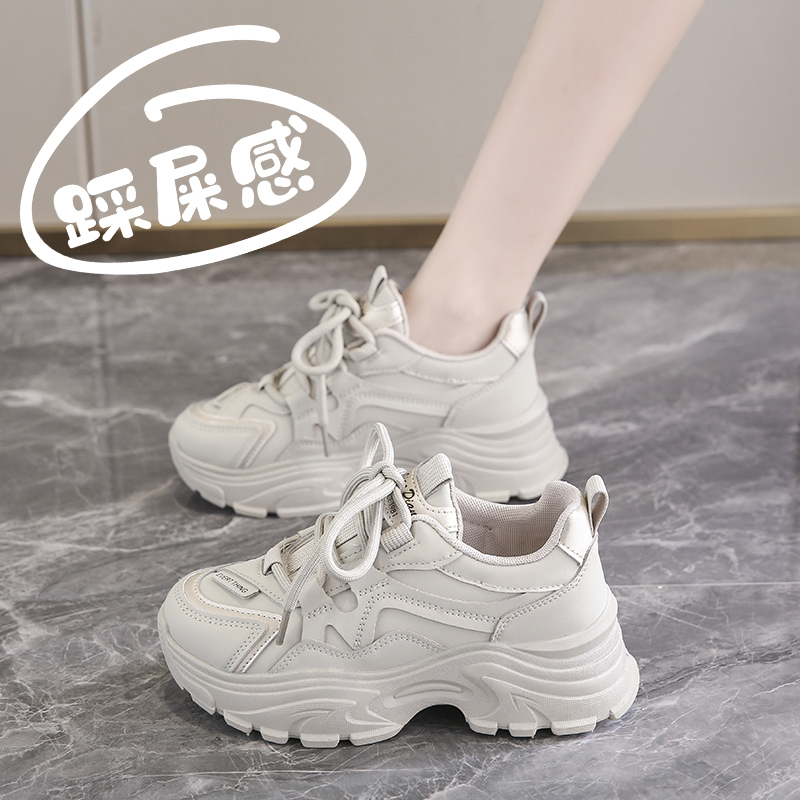 热风新显脚小码34真皮老爹鞋女爆款2024年秋季春秋厚底松糕运动鞋