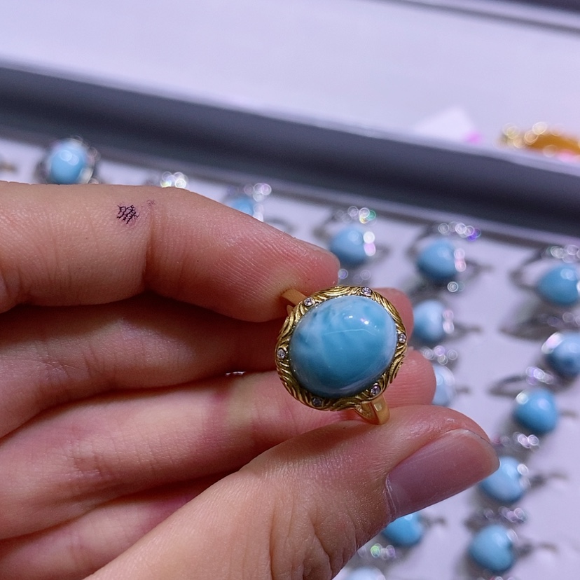 【闪购商品】针钠钙石（海纹石）戒指银S925镶嵌不含证书