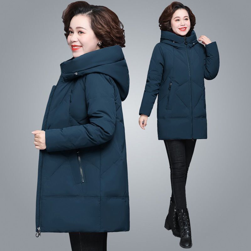 妈妈装冬装羽绒服服女中长款棉衣中老年大码宽松外套女