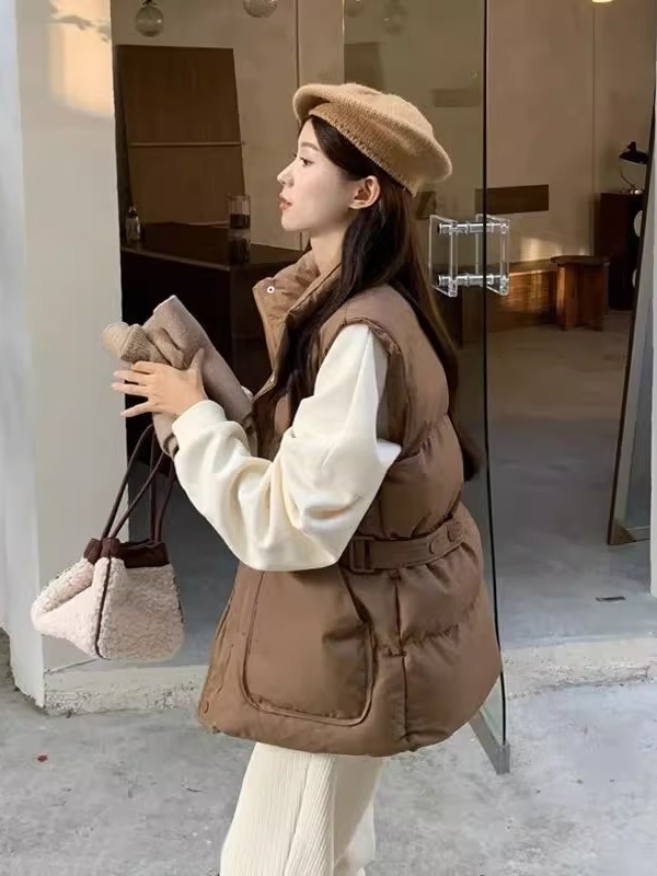 鸭鸭2023秋冬新款羽绒服女设计腰带调节收腰显瘦宽松立领气质网红