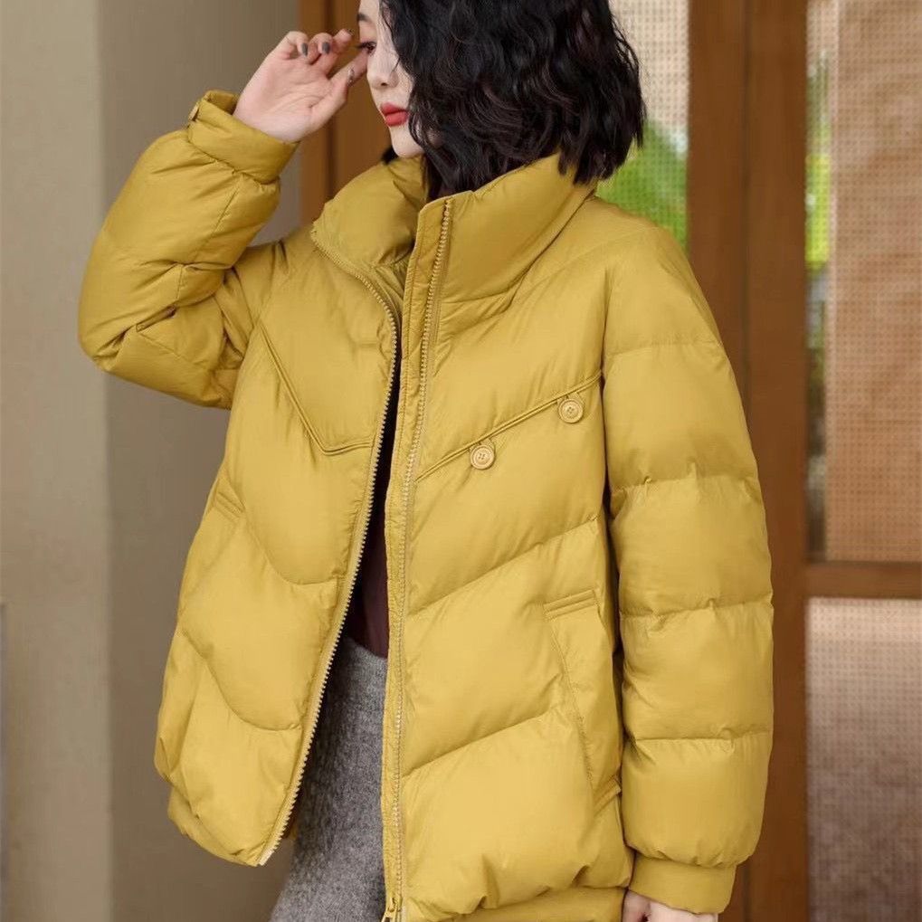2023冬季新款韩版宽松休闲羽绒服女短款时尚立领90白鸭绒加厚外套