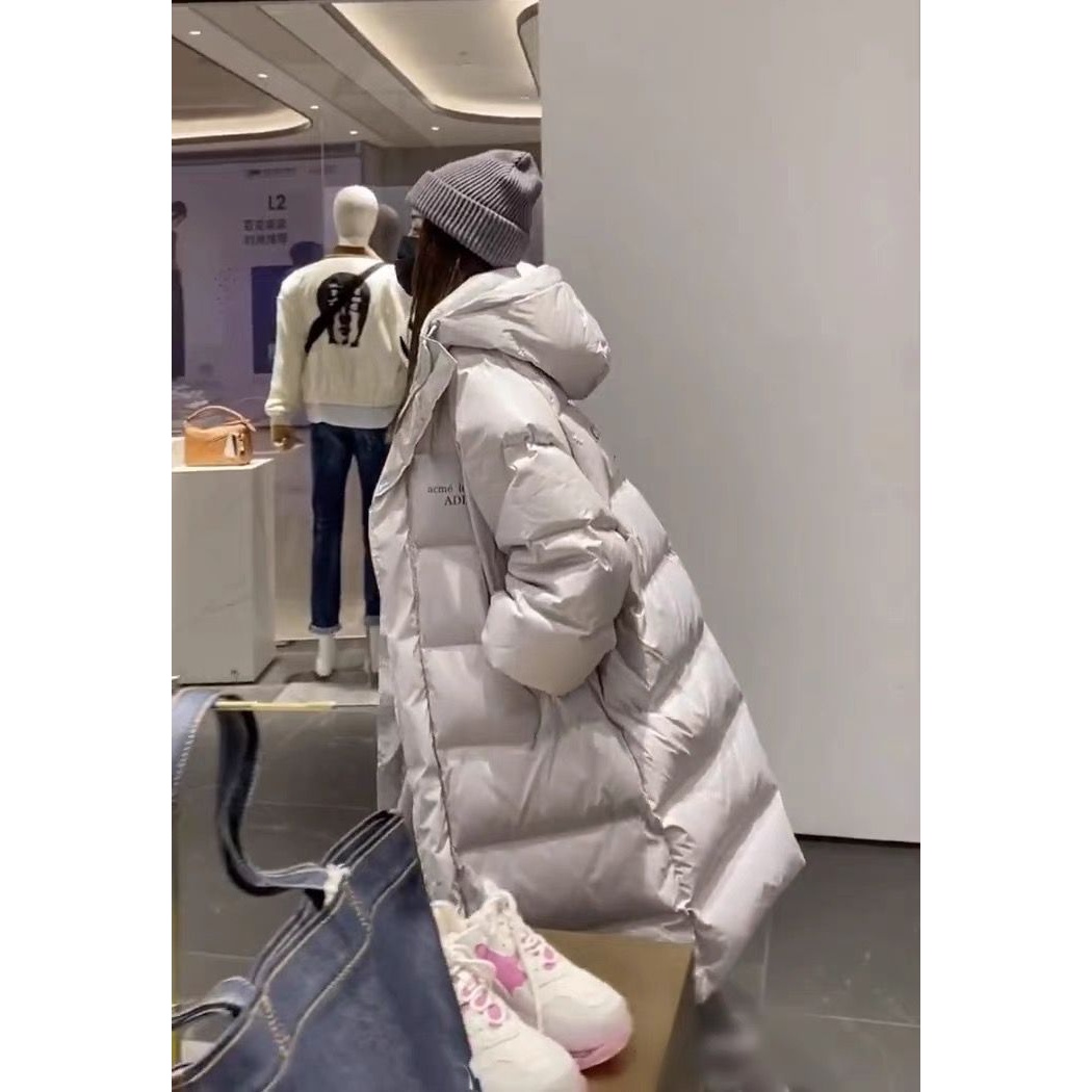 波司澄羽绒服女中长款高个子冬季白鸭绒时尚连帽银灰色大码显瘦宽