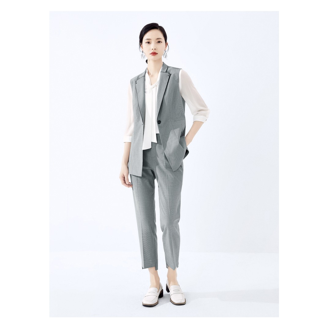 娜尔思灰色简约气质收腰立裁西装马甲女23秋季新款马夹NH00607X1