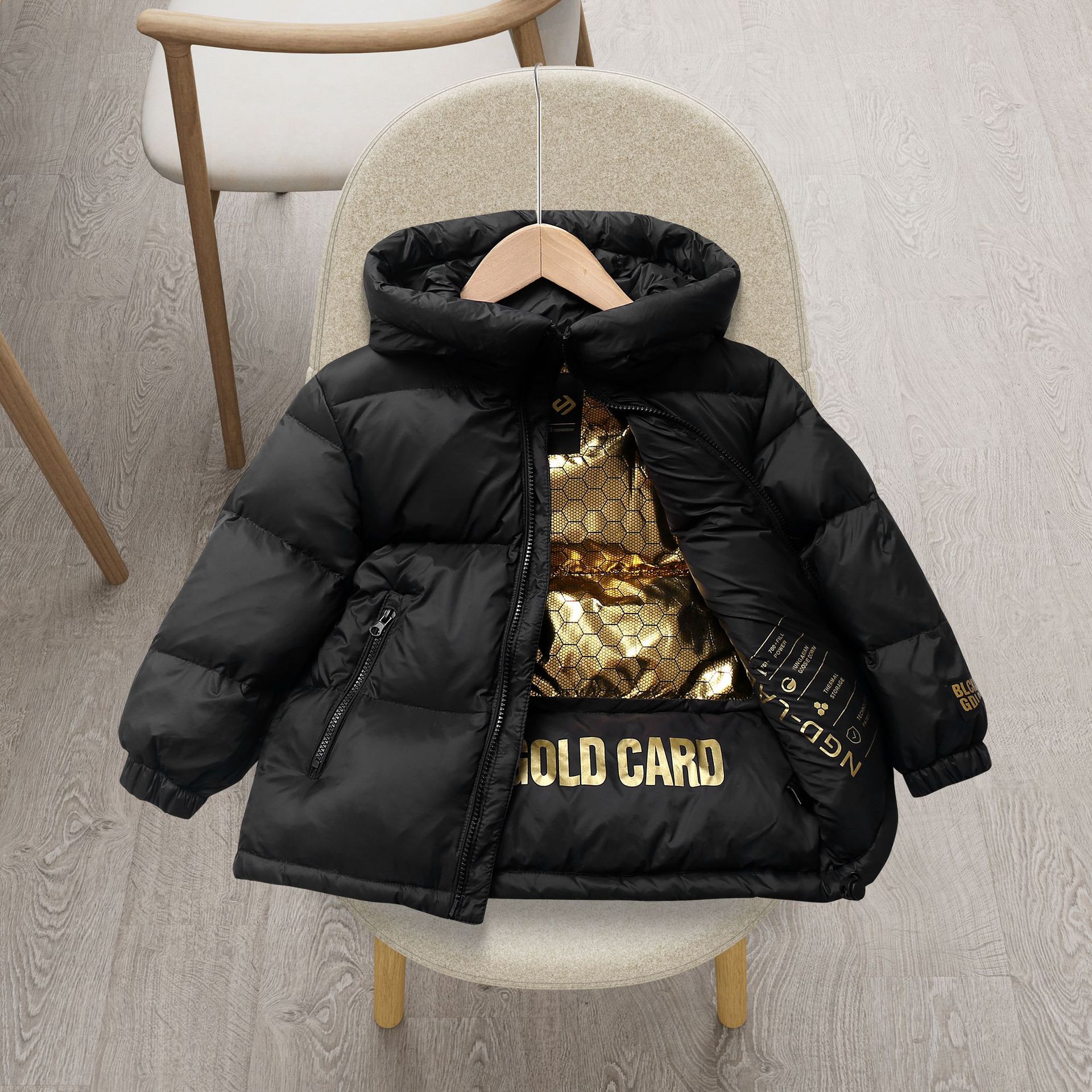 2023新款黑金儿童羽绒服白鸭绒男女童中大童加厚连帽