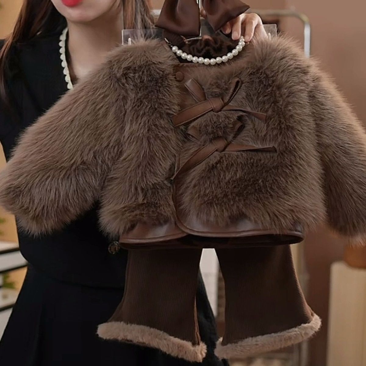 童装潮款女童美德套装秋冬季新款韩系冬季加厚毛毛外套爆款加绒