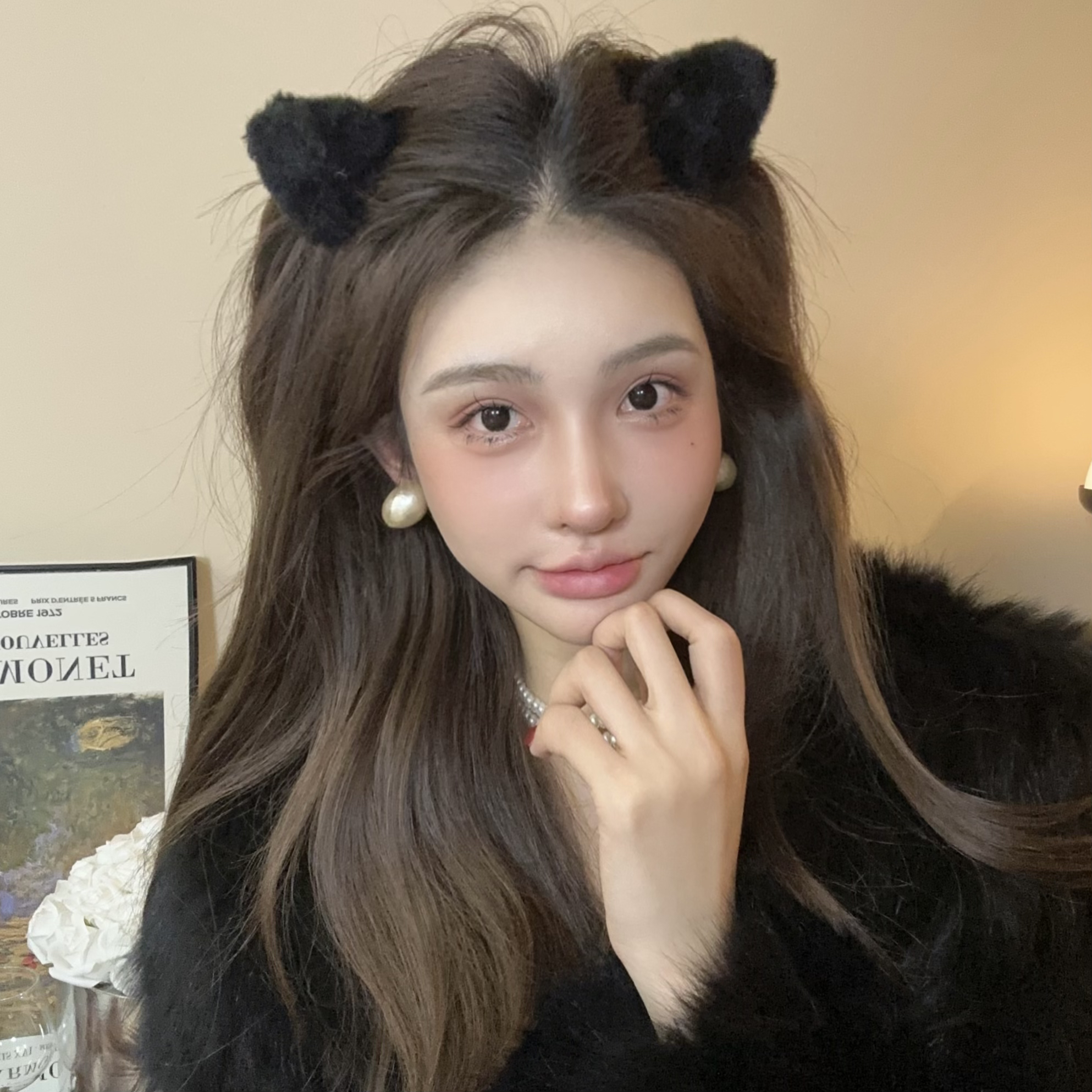 毛绒猫耳朵抓夹后脑勺夹半扎发碎发夹轻奢甜美羊羔毛小抓夹秋冬款