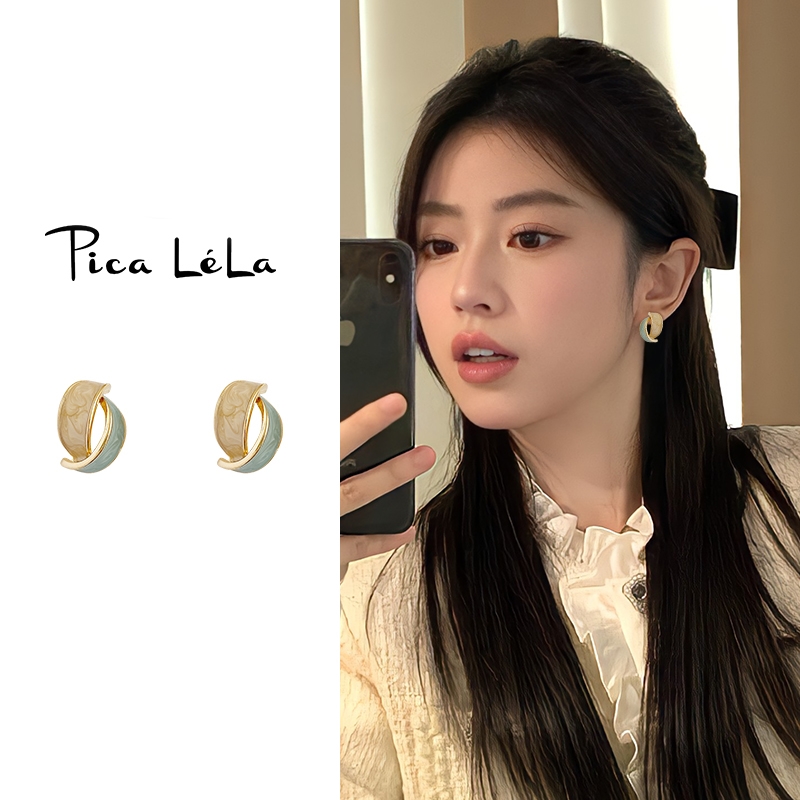 轻奢撞色弧形耳钉时尚潮个性网红新款设计小众显白ins百搭女气质