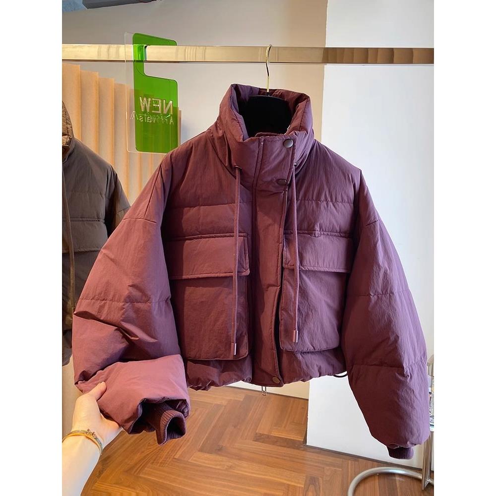 波司登欧货洋气紫色短款羽绒服女冬季新款韩版宽松白鸭绒保暖外套