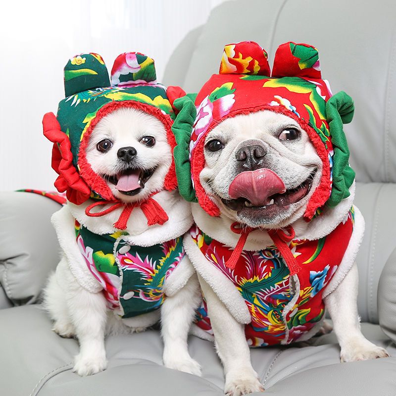 宠物中大型犬新年装秋冬马甲帽子东北大花袄狗狗猫咪衣服泰迪用品