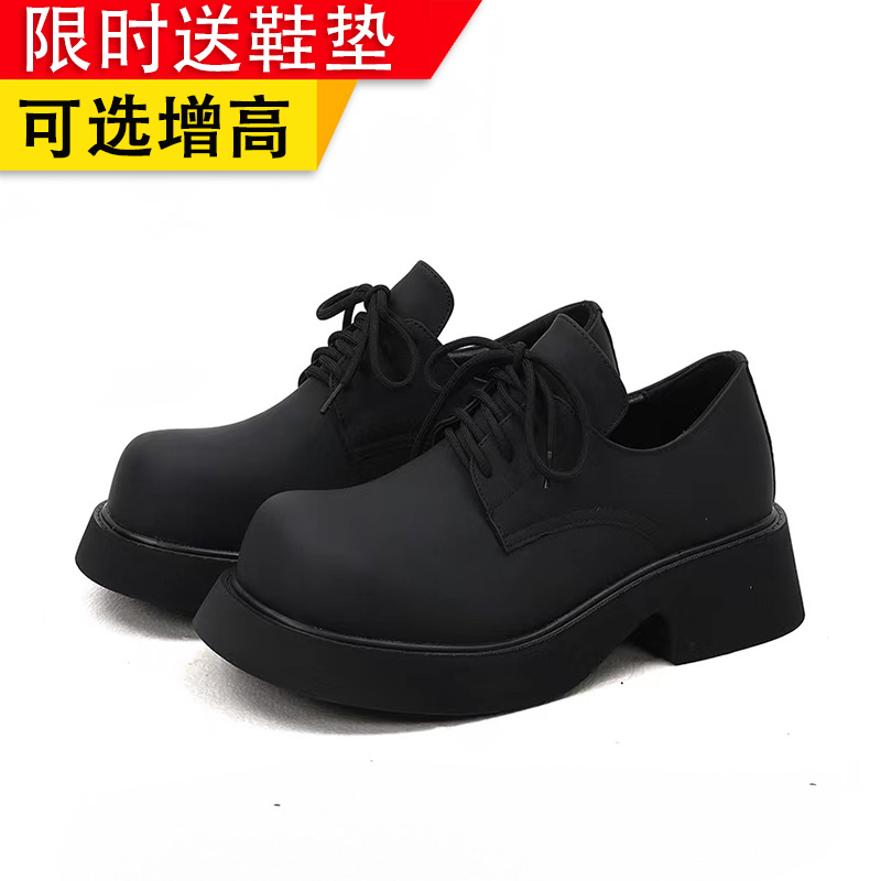 巴黎小众米奇大头德比鞋男士厚底增高绑带休闲时尚圆头百搭男鞋潮