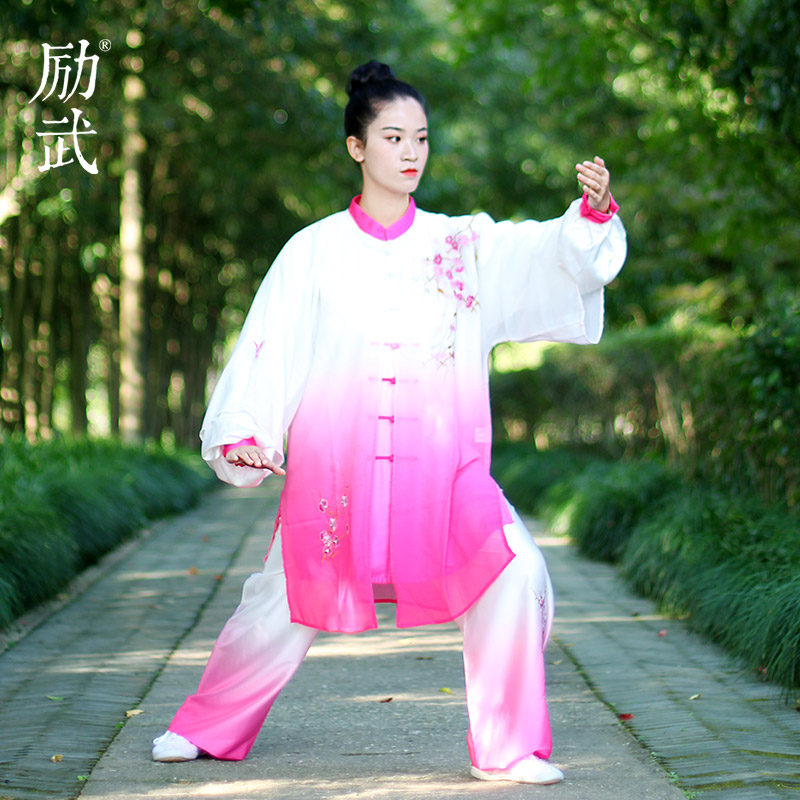 太极服新款渐变色梅花款刺绣表演太极拳练功服男女中国风太极拳服