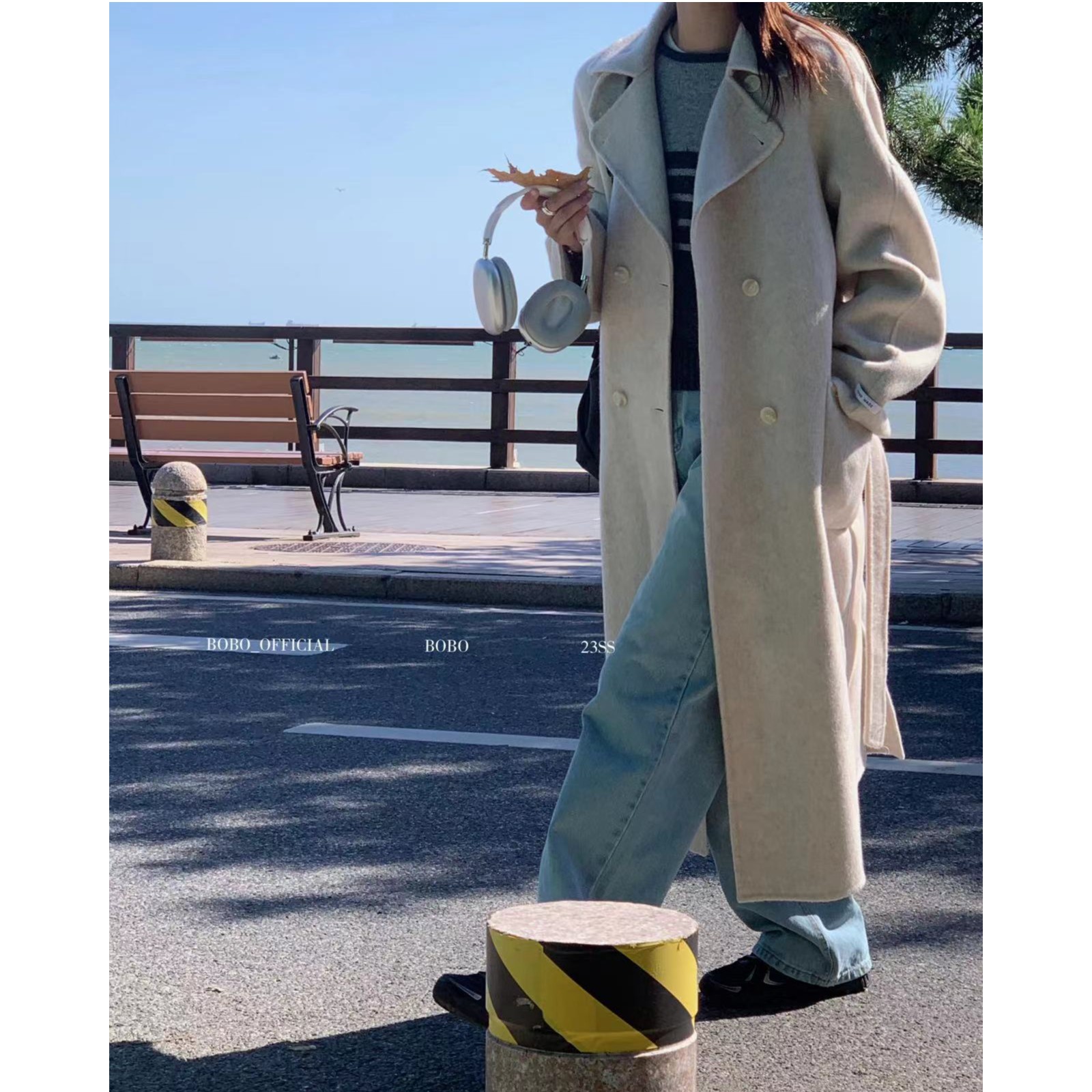 6050号BOBO#6053#秋冬排扣腰带款气质大衣外套长