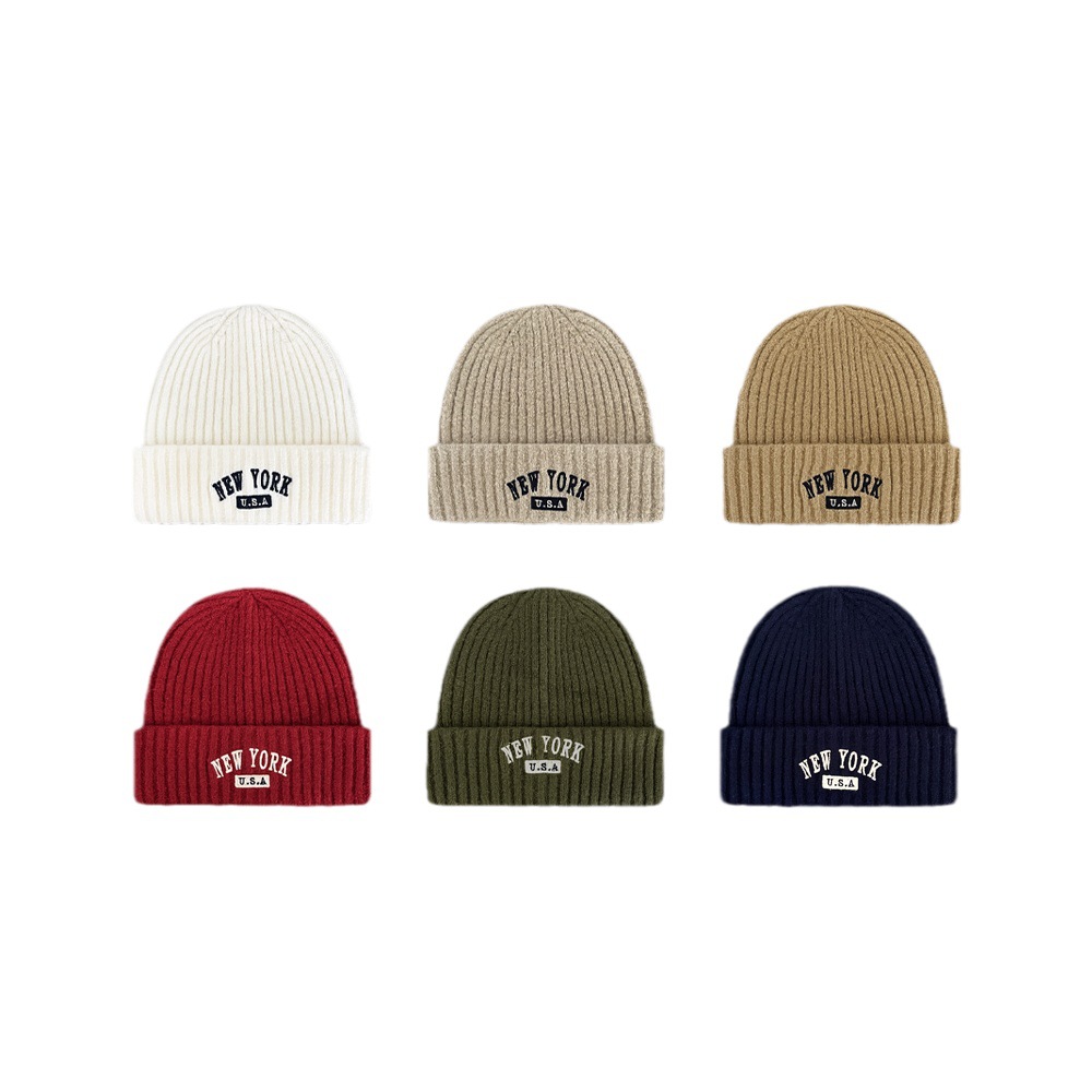 新款优雅高级感复古字母刺绣针织帽子保暖百搭冷帽显脸小女秋冬季