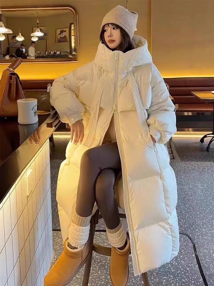 白鸭绒羽绒服女长款过膝2024年冬季新款时尚洋气白色面包服外套