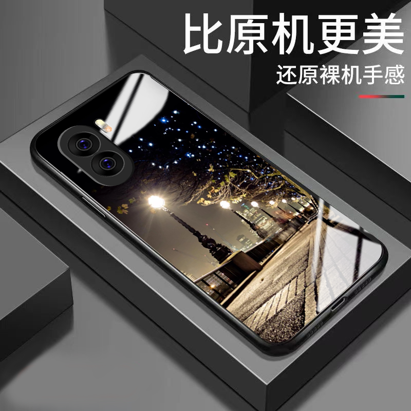 适用荣耀x40i手机壳街景星空风景唯美时尚颜值新款玻璃壳男男款