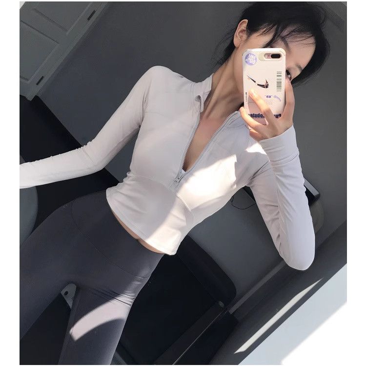 高端显瘦瑜伽上衣女半拉链紧身休闲弹力速干长袖健身房运动外套