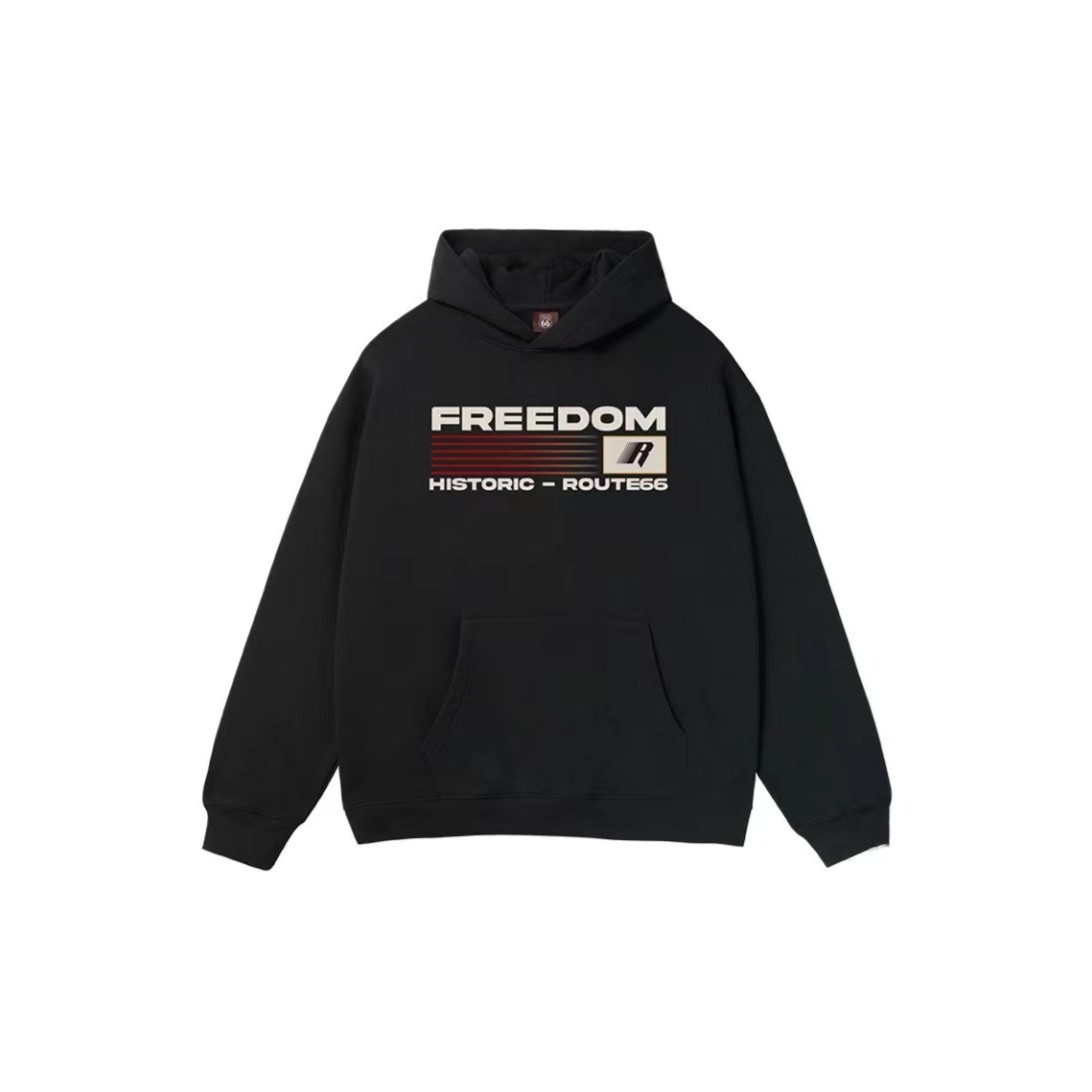 ROUTE 66 美式旗帜渐变图案字母Logo印花连帽卫衣男女同款 秋冬