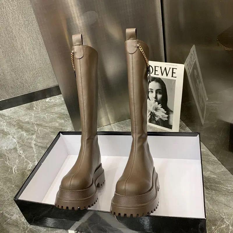 网红不过膝长筒靴女2022秋季新款厚底显瘦平底时尚高筒骑士靴潮