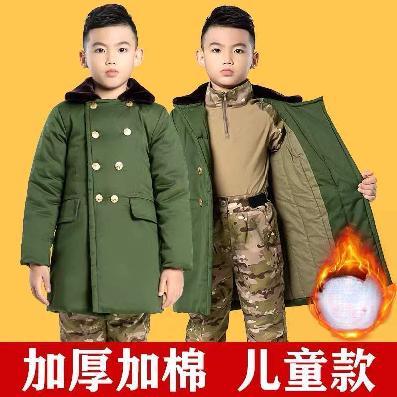 防水乐宝东北儿童军棉大衣加厚保暖网红宝宝棉袄冬季中长款军绿