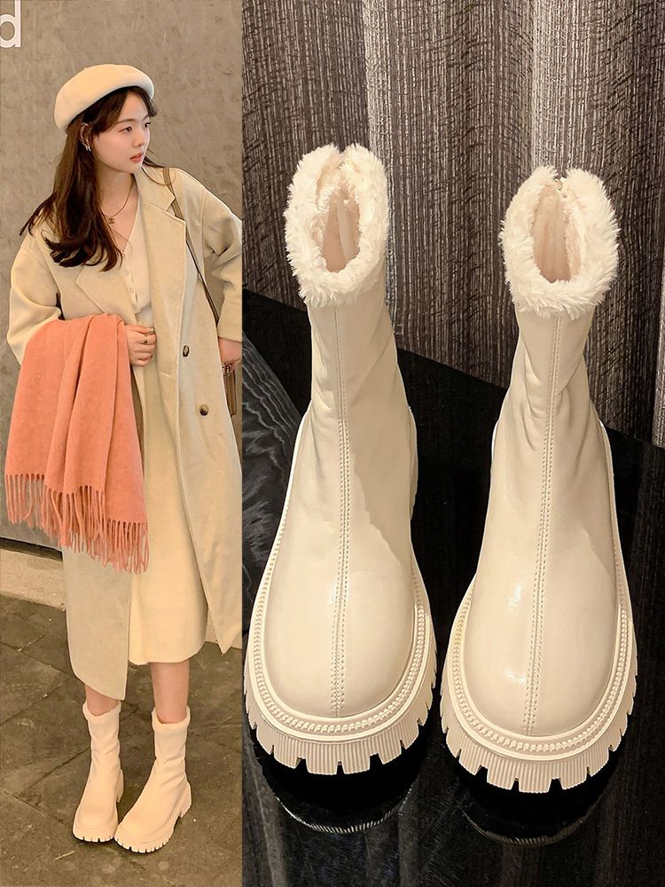 白色小众马丁女鞋2023新款秋冬季加绒加厚棉鞋雪地靴子短靴