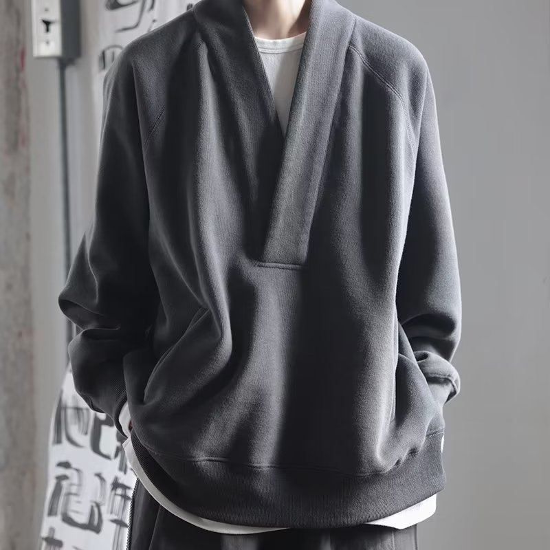 大码领卫衣设计感小众痞帅上衣秋款慵懒宽松长袖打底衫男休闲衣服