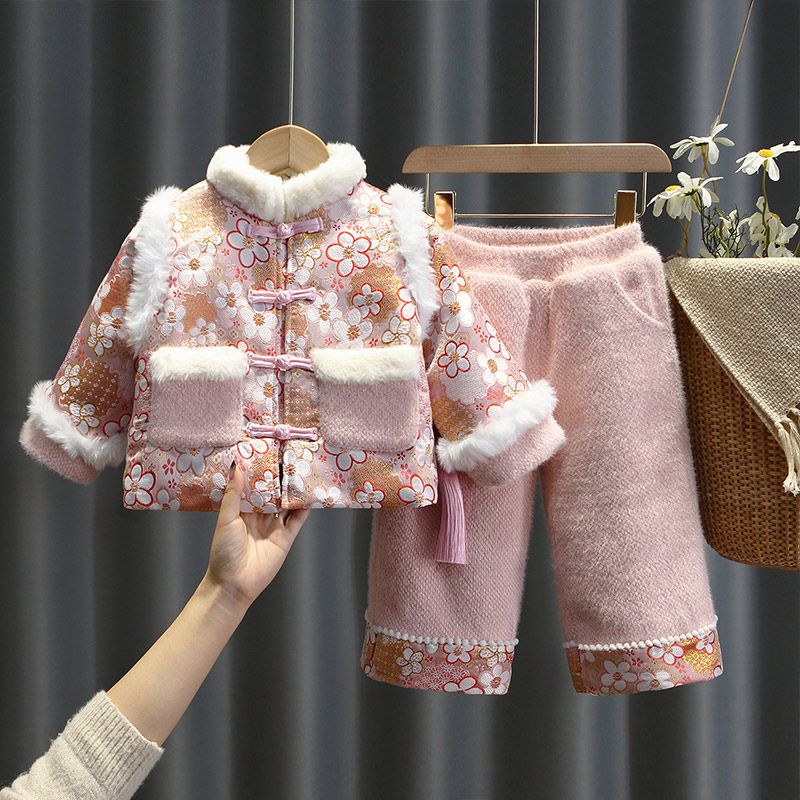 加绒儿童周服中国风宝宝拜年服棉袄外套服装小童秋冬保暖唐装套装