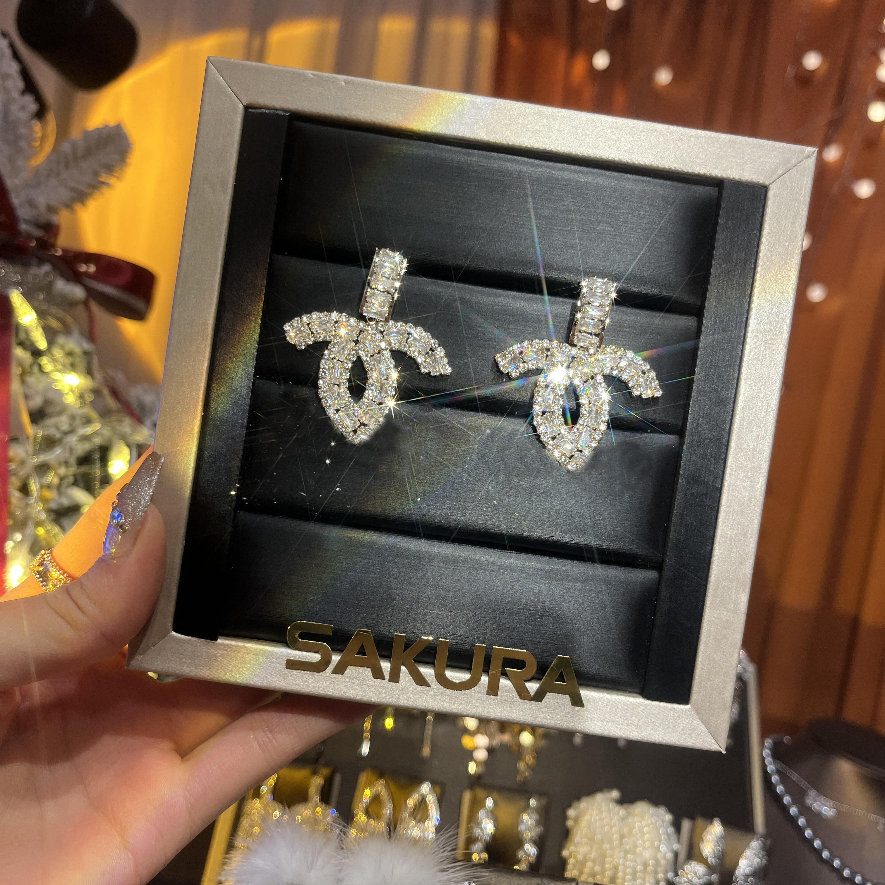 铜合金耳饰 婳影】锆石重工耳坠耳环轻奢时尚气质满钻小众设计高级
