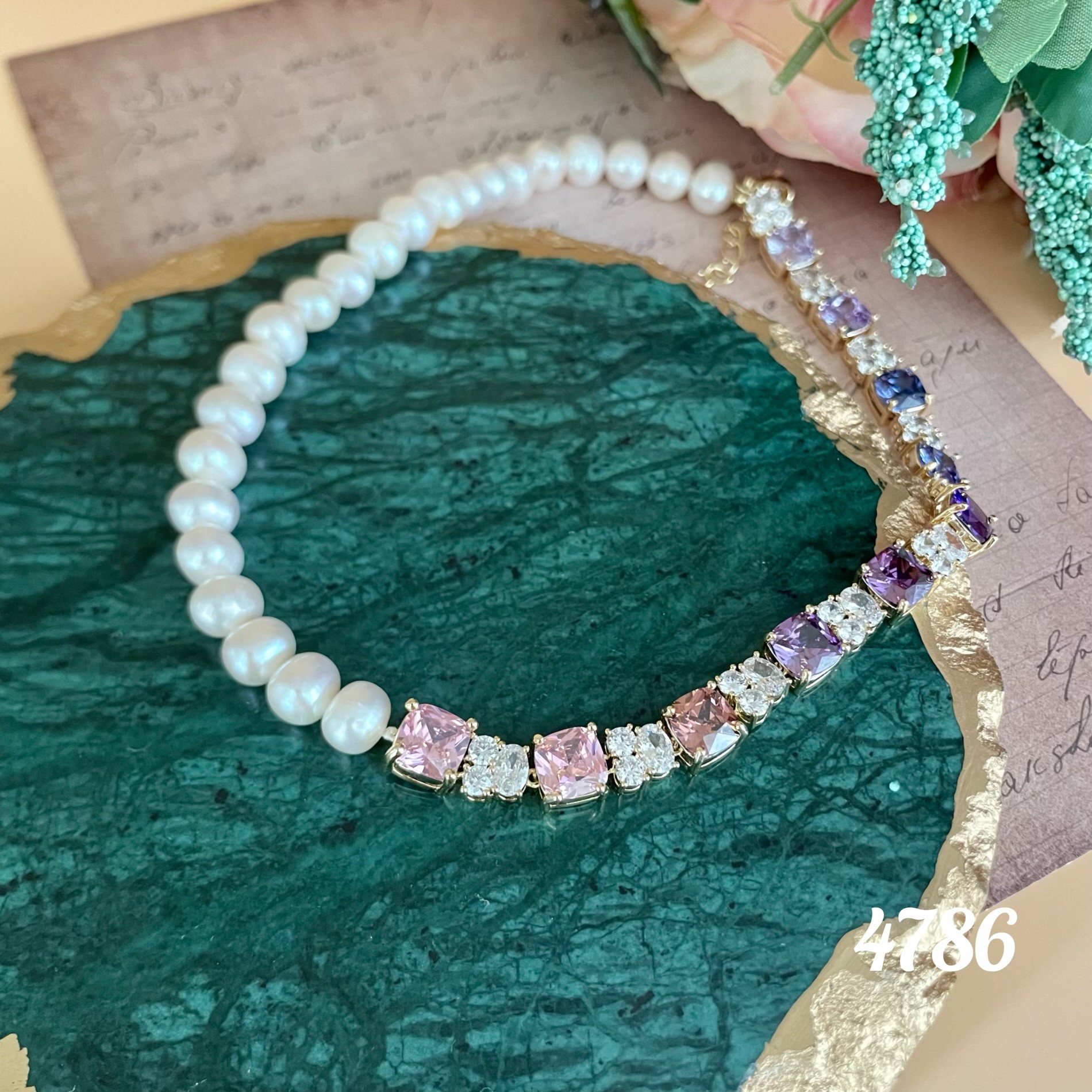 满镶珠珠项链~4786（链长+延长链：35+5 误差±2cm）