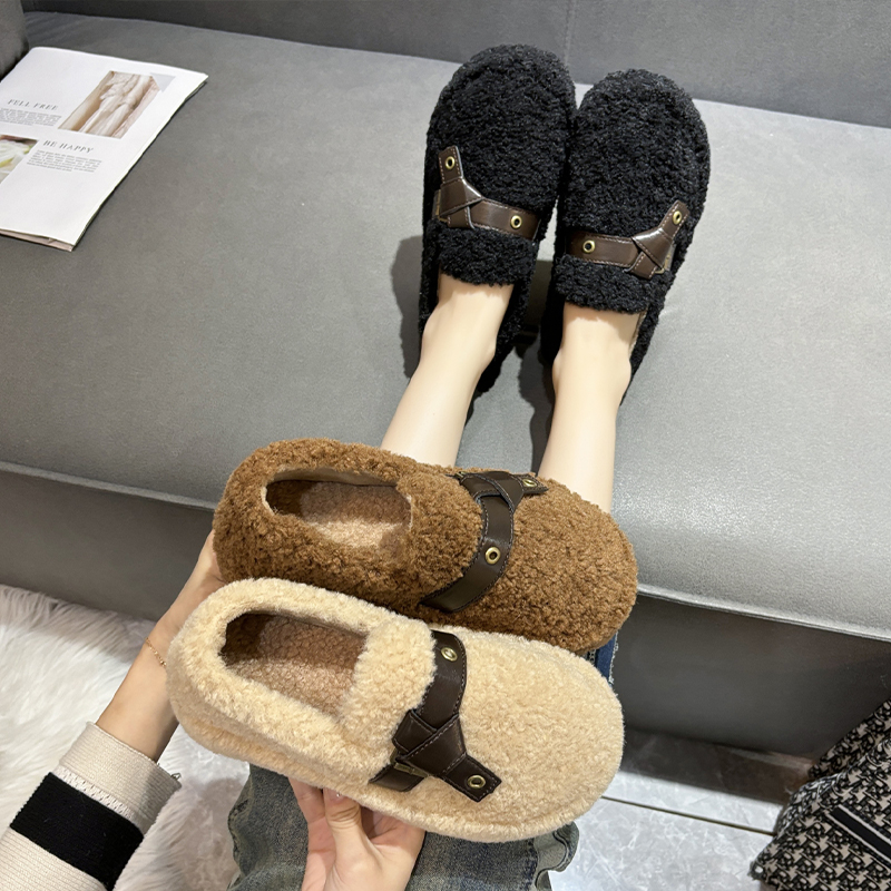 毛加绒豆豆鞋女2023秋冬新款一脚蹬懒人棉瓢鞋休闲百搭毛毛鞋