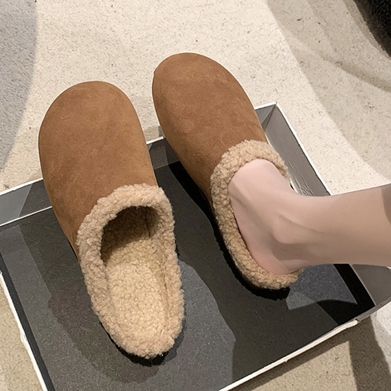毛毛鞋女2023新款秋冬季一脚蹬加绒单鞋厚底一字半拖鞋女