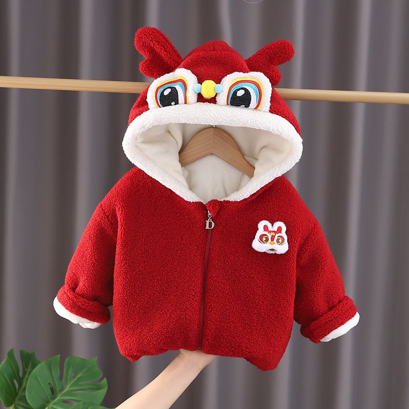 【品牌】宝宝拜年服外套加绒加厚连帽洋气婴儿童中国风男女童冬装