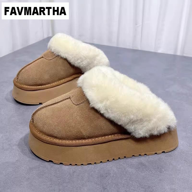 FAVMARTHA毛毛厚底拖鞋女2023冬新款皮毛一体外穿增高包头拖加厚