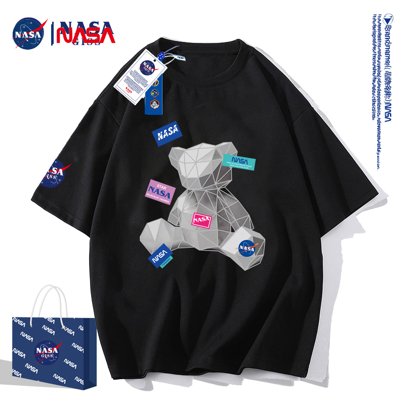 NASA GISS联名款2022新款纯棉T恤男女同款长绒棉几何熊-NS8082
