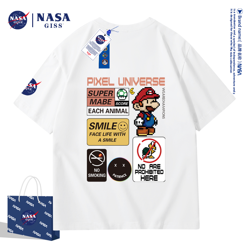 NASA GISS联名款2022新款纯棉T恤男女同款超级马里奥-HY