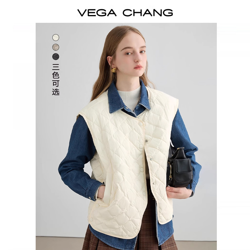 VEGA CHANG女棉马甲2023秋冬新款外穿内搭韩系休闲菱格显瘦时尚
