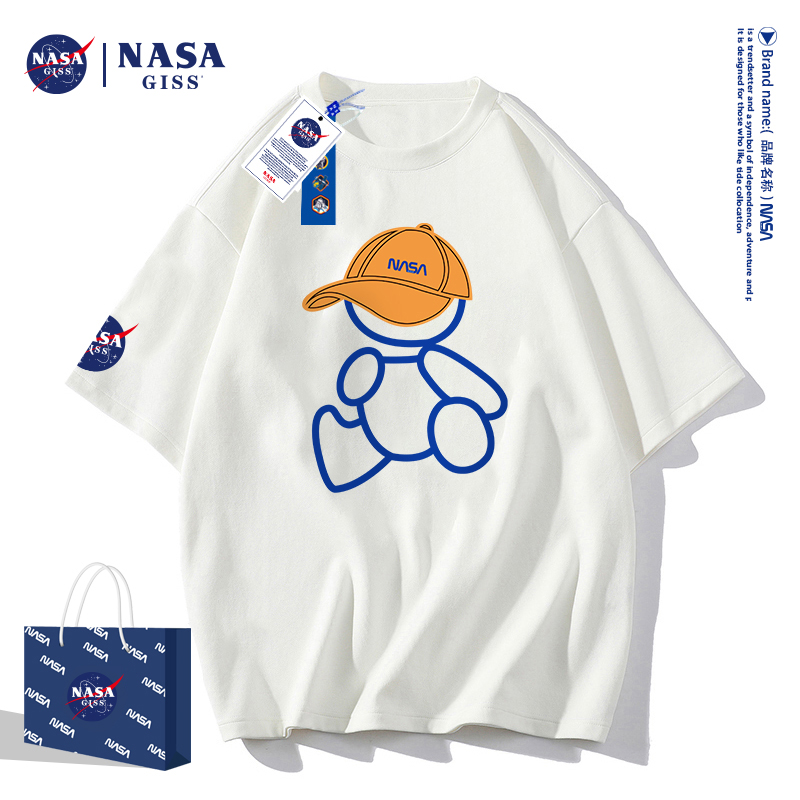 NASAGISS趴趴熊联名T恤男女夏季潮牌宽松半袖情侣圆领短袖NS8058