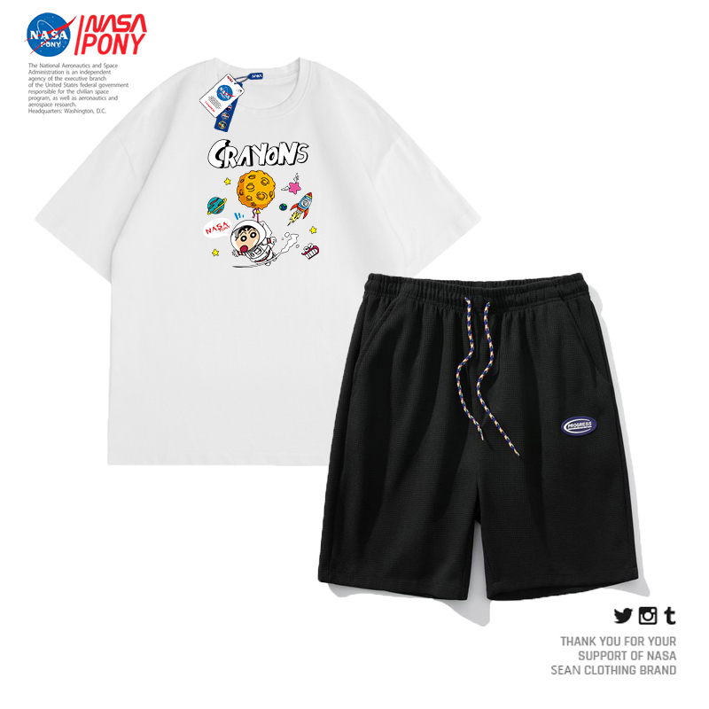 【奥莱福利】NASA线上联名夏季情侣休闲运动跑步短裤短袖套装