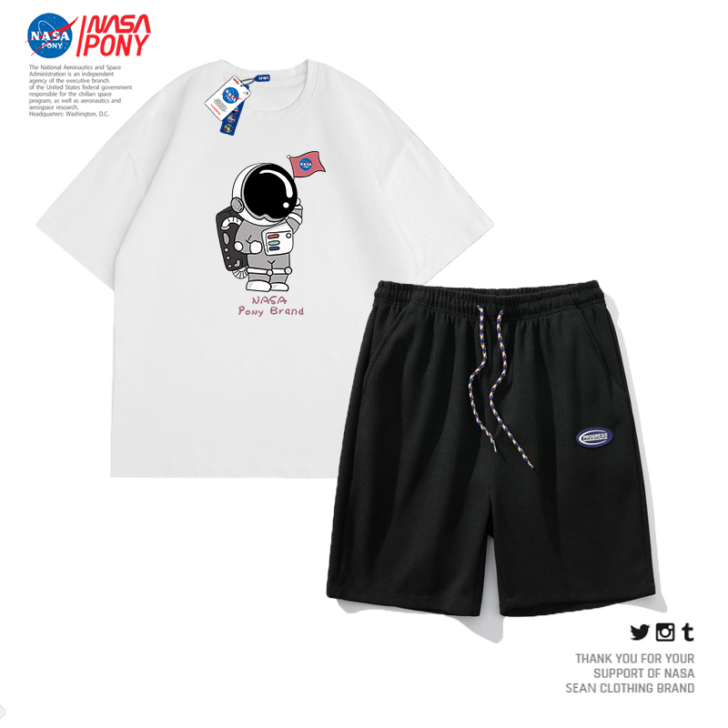 【奥莱运动】NASA线上联名夏季新款情侣休闲运动跑步短裤套装