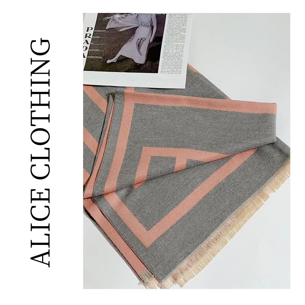 5【ALICE “几何艺术”围巾】细穗流苏 撞色印花 S2134183T