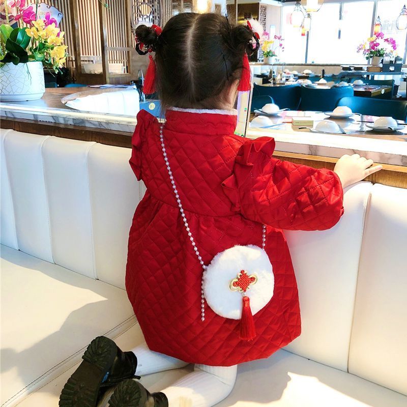 女童新年装连衣裙2022年红色过年拜年服女宝公主裙冬季洋气最新款