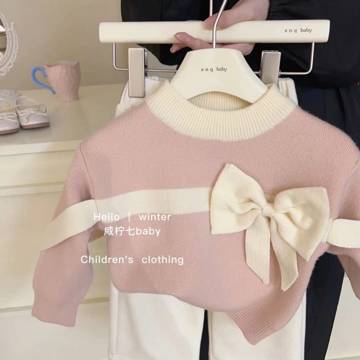 女童毛衣秋冬装2023新款洋气儿童针织衫宝宝公主套头毛线上衣秋季