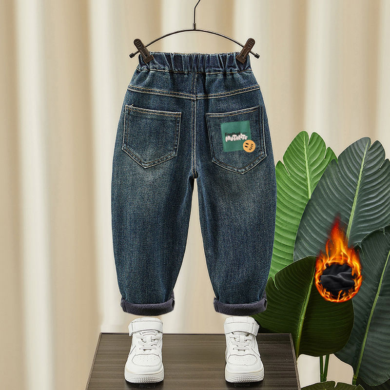 男童裤子秋冬款2023新款儿童加绒长裤宝宝时髦修身牛仔裤童装