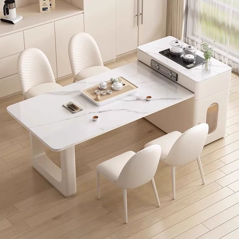 奶油风岛台餐桌一体可伸缩小户型岩板餐桌两用轻奢家用中小岛台桌