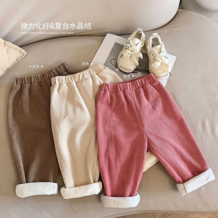 2023年秋冬新款男女小宝宝加绒加厚灯芯绒长裤幼儿园婴童保暖裤子