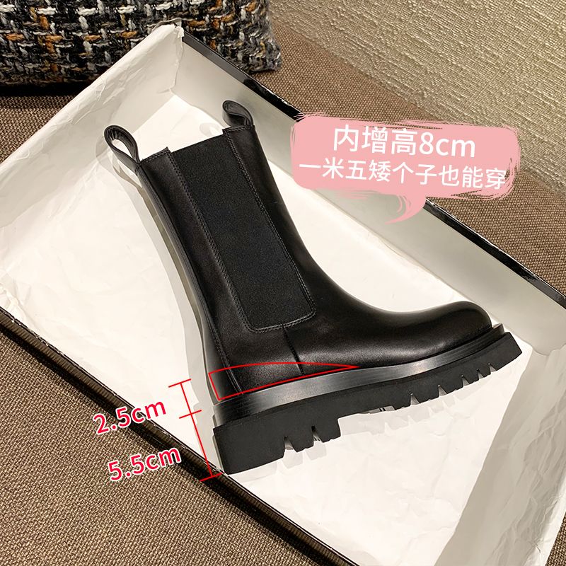 小个子大码4243厚底丁靴女英伦风新款中筒厚底切尔西短靴子烟筒靴