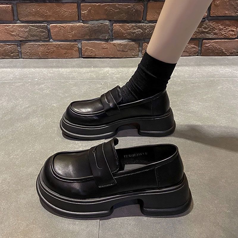 日系小皮鞋女2023春秋新款英伦风黑色厚底粗跟乐福鞋JK制服单鞋子