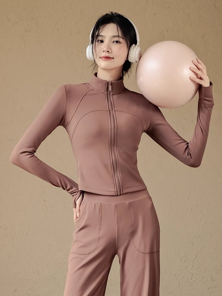 秋冬瑜伽服女加绒防风立领拉链保暖运动外套修身长袖跑步健身上衣