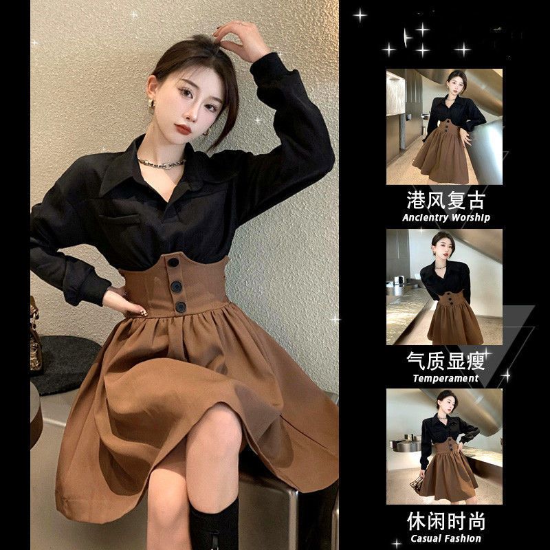 大码女装秋季裙子女2023年新款韩版时尚高级感减龄收腰遮肉连衣裙
