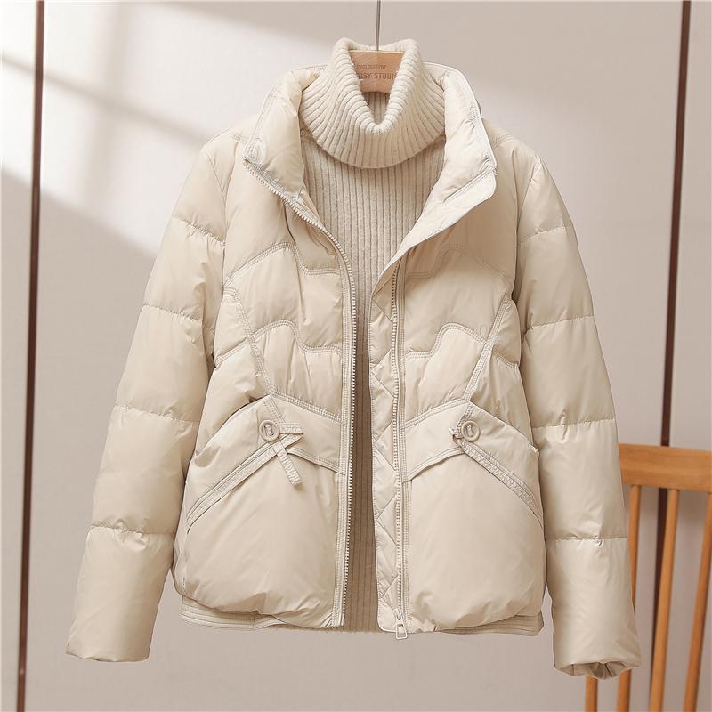 90白鸭绒羽绒服女短款2023冬季新款加厚时尚小个子立领面包服外套